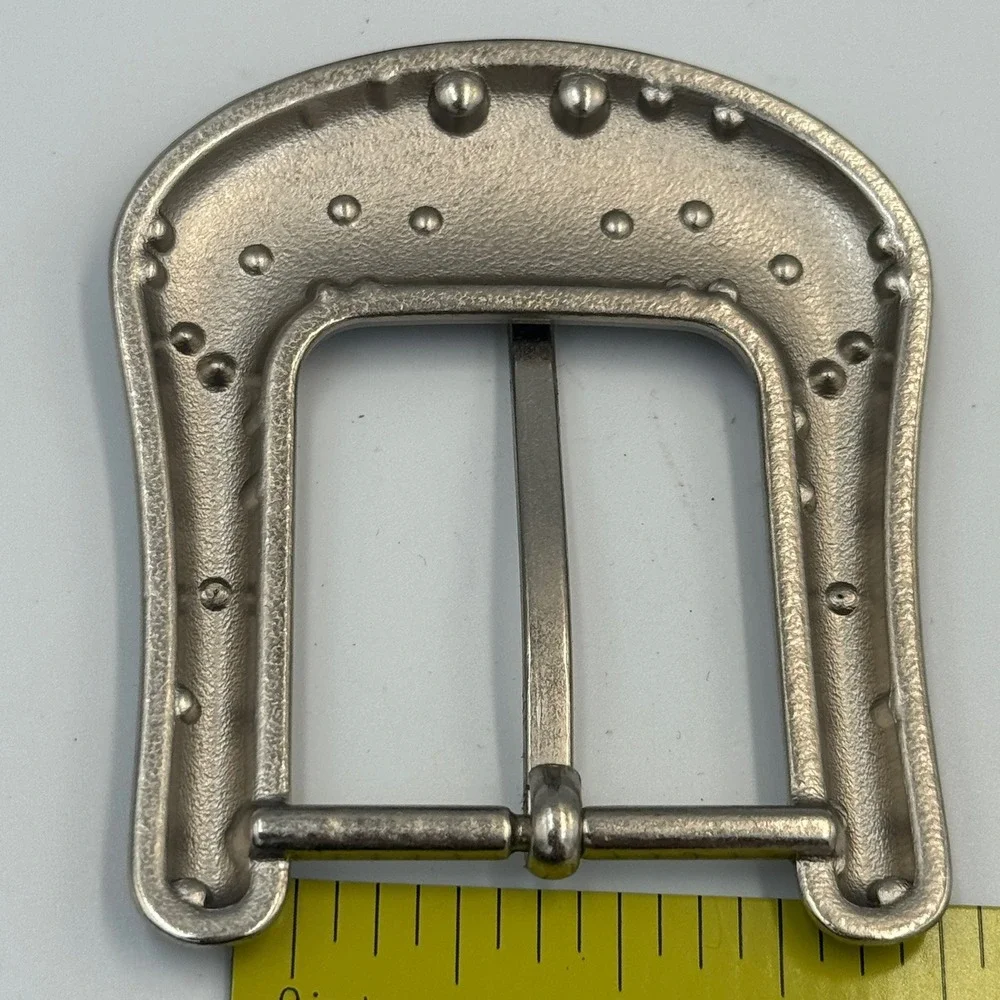 Western Floral Engraved Silver Tone Belt Buckle Iridescent Rhinestones‎